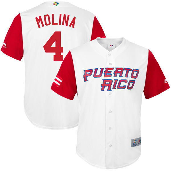 customized Men Puerto Rico Baseball #4 Yadier Molina White 2017 World Baseball Classic Replica Jersey